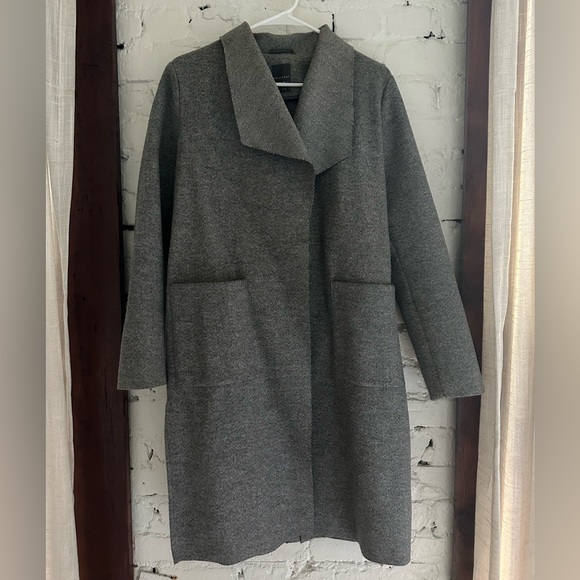 Grey Long Winter Coat with Pockets - Picture 3 of 4